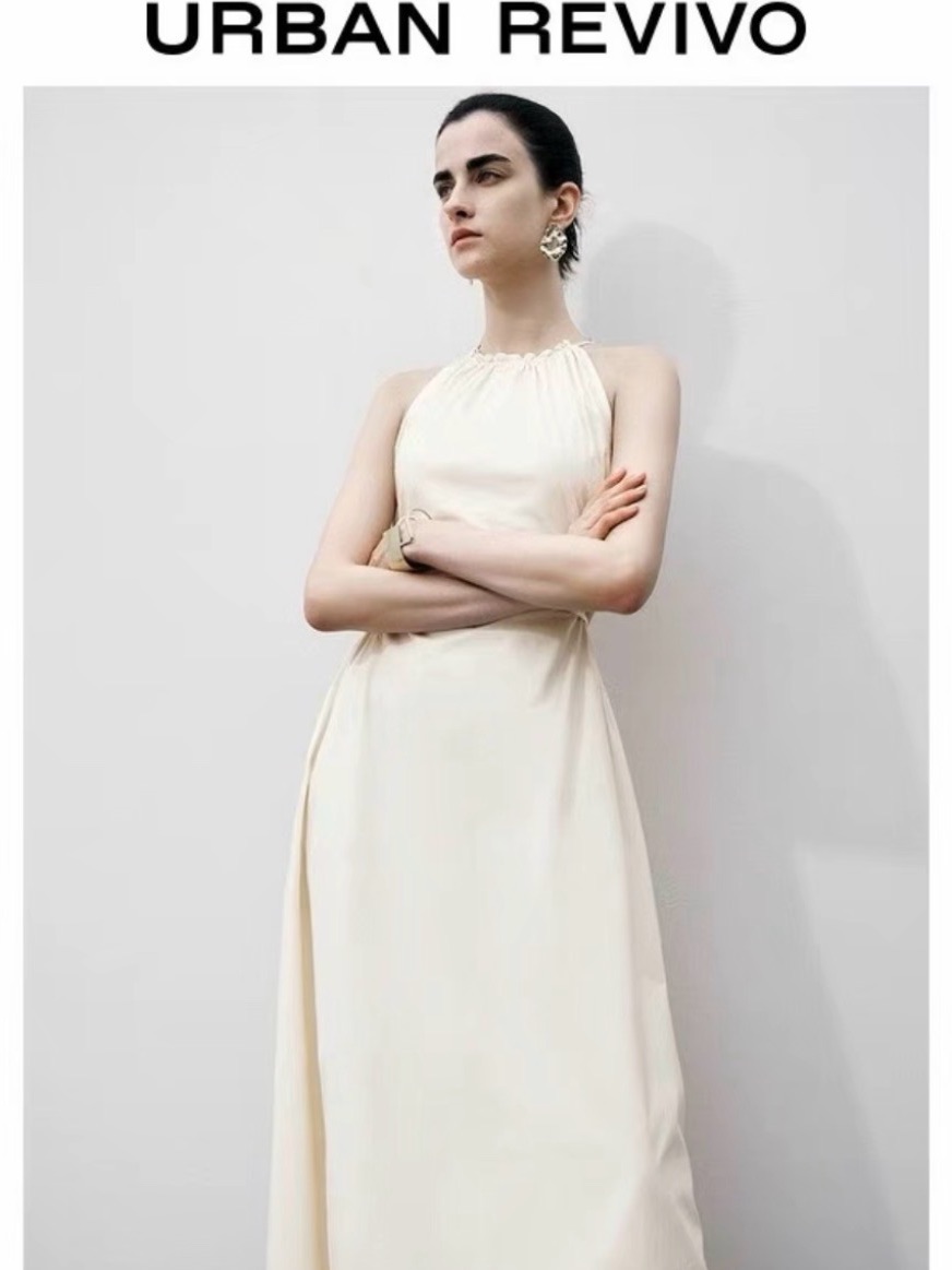 Urban Revivo Cream Halter Maxi Dress 100% Cotton
